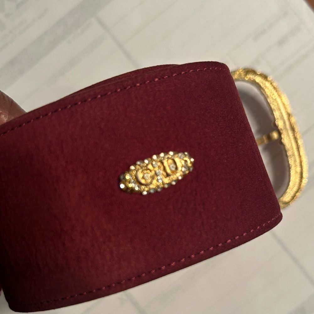 Vintage Christian Dior Burgundy Leather/Suede Belt(Size 70) - Picture 8 of 11